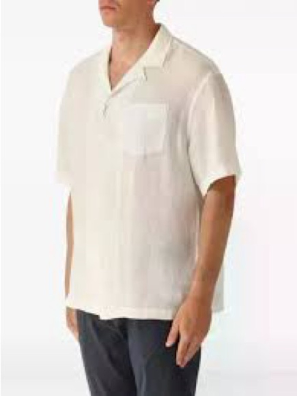 Finest pure linen Paul Fredrick Cream Short-Sleeve Camp-Collar Shirt 1113